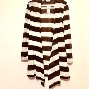 M Fredric Brown cardigan women duster Ivory striped long tunic sz M cottagecore